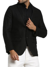 Men's Pure Cotton Linen Jacket Black SkinOutfit